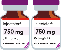 Two Injectafer&reg; (ferric carboxymaltose injection) 750 mg (50 mg/mL) IV Vials